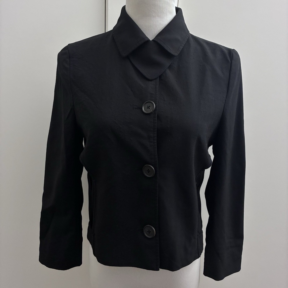 Proenza Schouler Size 4 Black Jacket Wool Silk Blend Adjustable‎ Collar